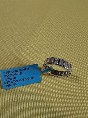 NWT Sterling Silver Moissanite Emerald-Cut Eternity Ring - Silver Size 8